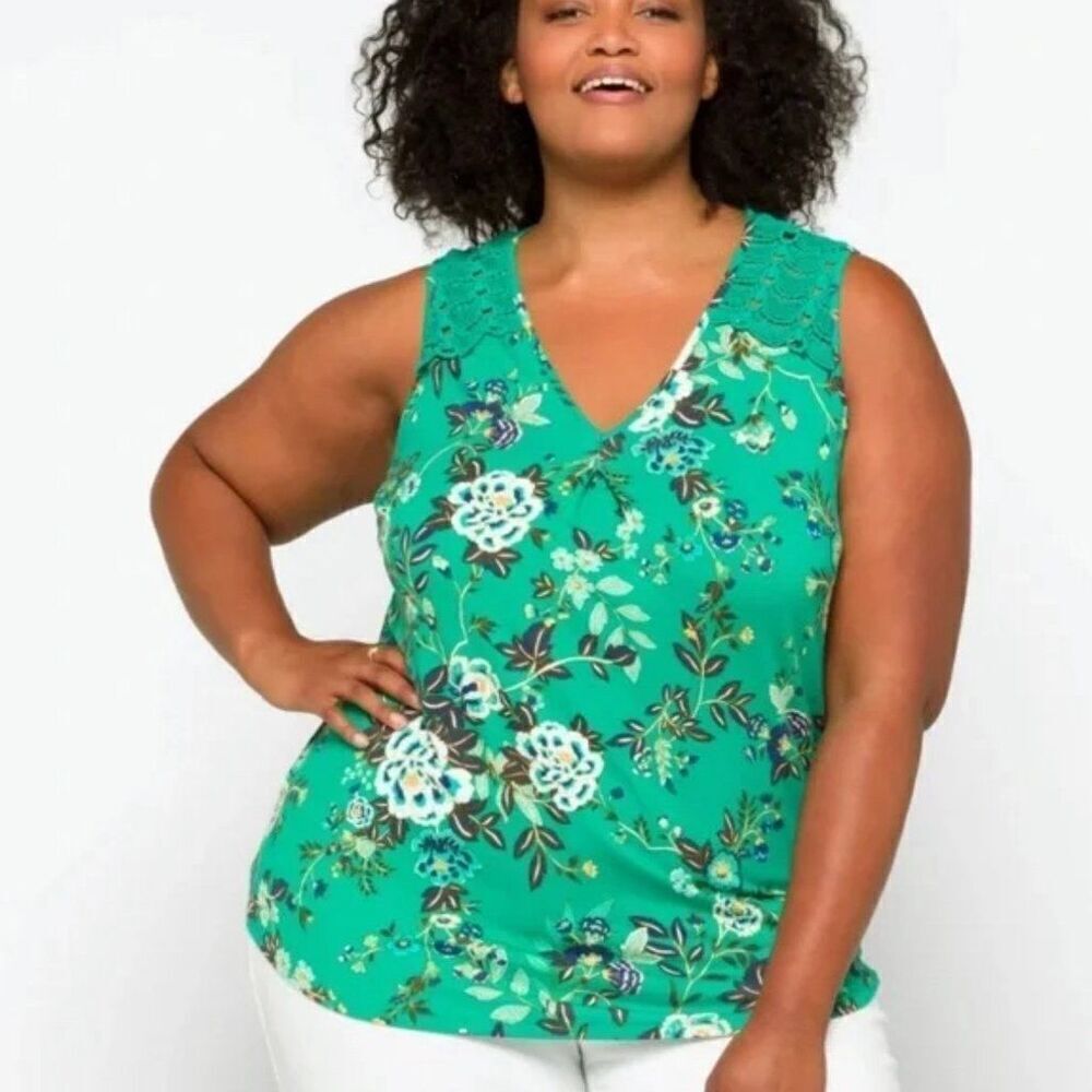 Daniel Rainn Blue Lace Sleevless Tank with Back Cutout, Rayon & Spandex 1X